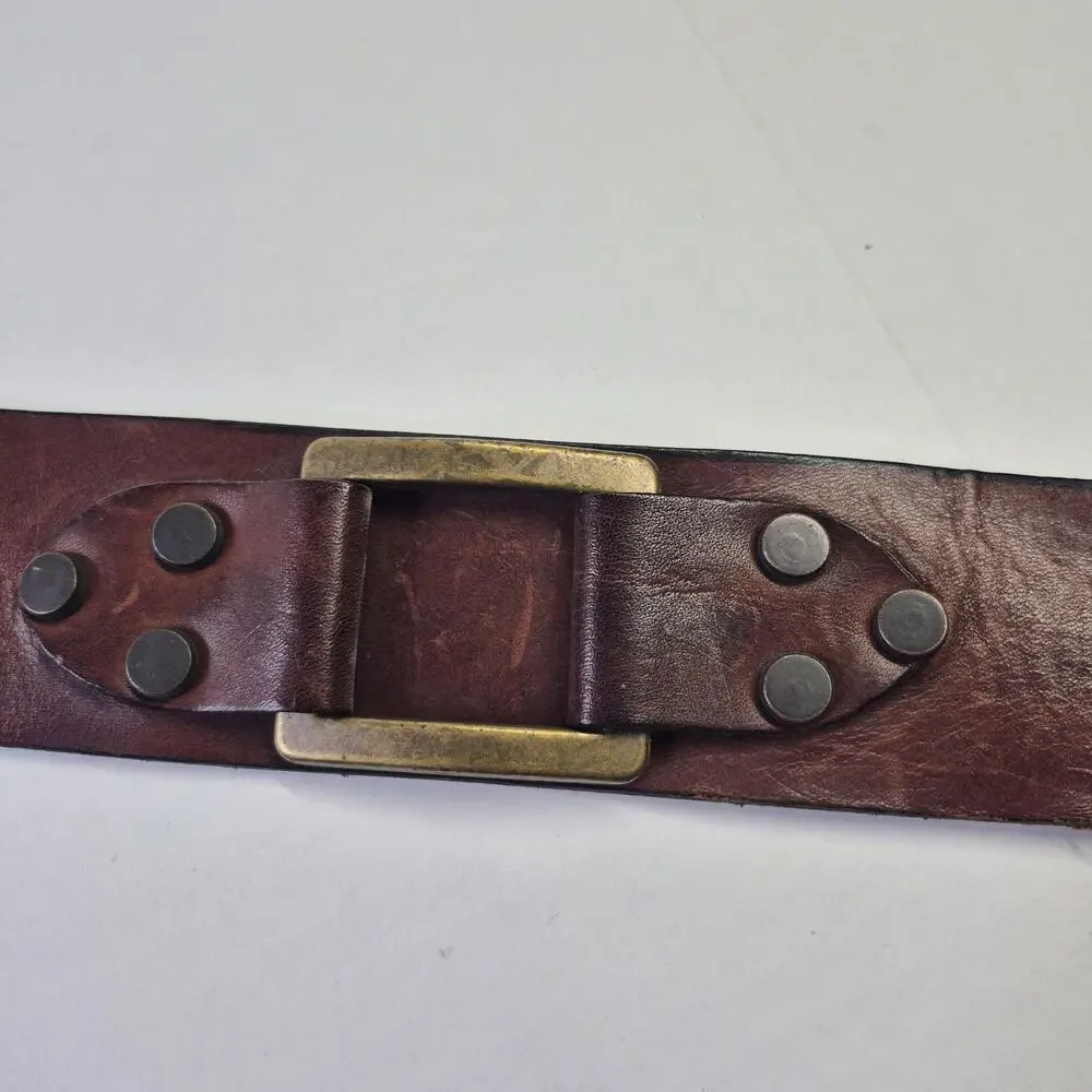 Leather Belt Mens Size 34 Brown Oil Tanned Harness Work Adjustable Buckle